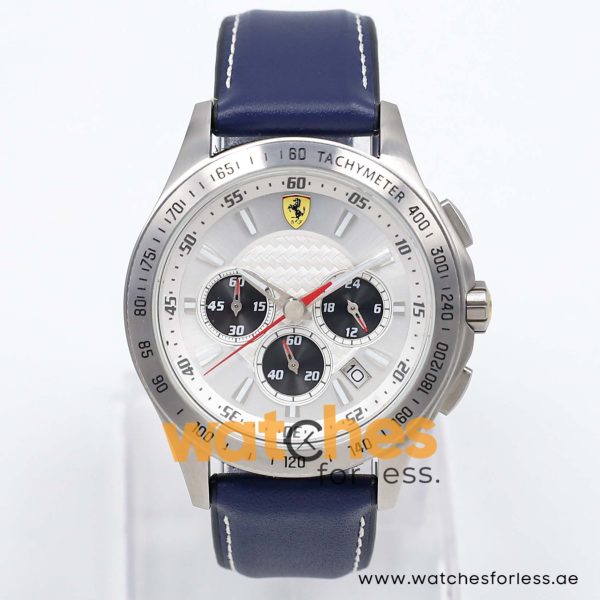 Ferrari Men’s Quartz Navy Blue Hybrid Strap Silver Sunray Dial 44mm Watch 830038