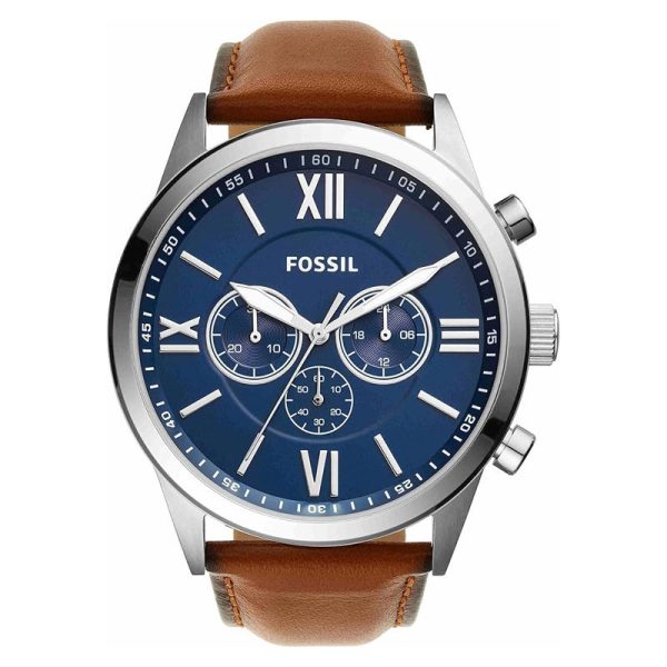 Fossil Men’s Quartz Brown Leather Strap Blue Dial 48mm Watch BQ2125 (Without Tag)