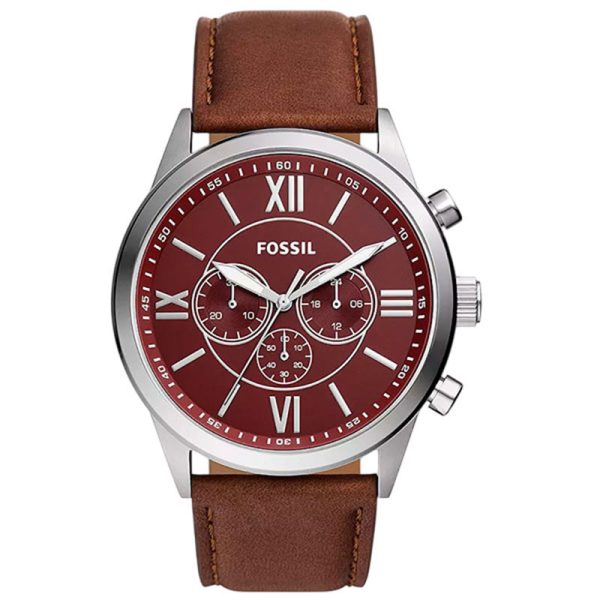 Fossil Men’s Quartz Brown Leather Strap Maroon Dial 48mm Watch BQ2805 (Without Tag)