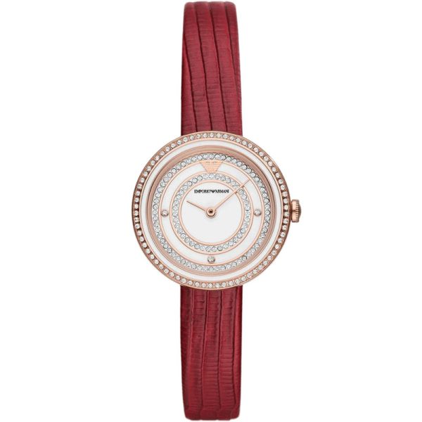 Emporio Armani Women’s Quartz Maroon Leather Strap White Dial 30mm Watch AR11532