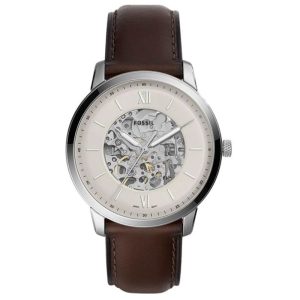 Fossil Men’s Automatic Brown Leather Strap Cream Dial 44mm Watch ME3184