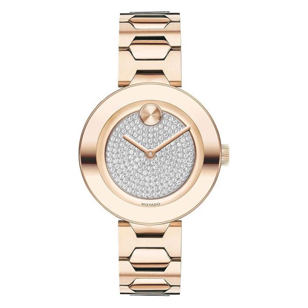 Movado Women’s Swiss Made Quartz Rose Gold Stainless Steel Crystal Pave Dial 32mm Watch 3600493