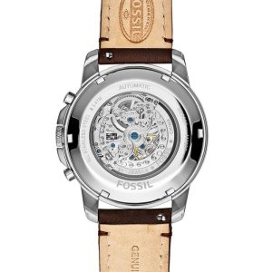 Fossil Men’s Automatic Brown Leather Strap Off-White Skeleton Dial 44mm Watch ME3027