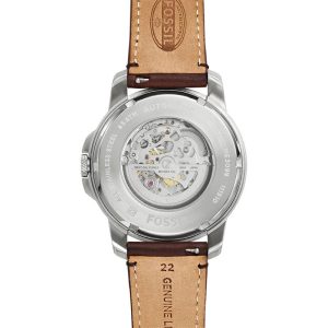 Fossil Men’s Automatic Brown Leather Strap Beige Skeleton Dial 45mm Watch ME3099