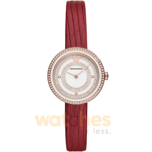 Emporio Armani Women’s Quartz Maroon Leather Strap White Dial 30mm Watch AR11532