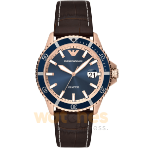 Emporio Armani Men’s Quartz Brown Leather Strap Blue Dial 42mm Watch AR11556