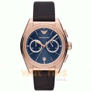 Emporio Armani Men’s Quartz Brown Leather Strap Blue Dial 43mm Watch AR11563