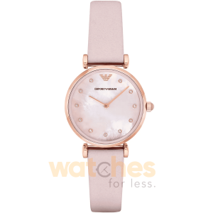Emporio Armani Women’s Quartz Pink Leather Strap Pink Mother Of Pearl Dial 32mm Watch AR1958