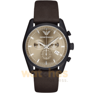 Emporio Armani Men’s Quartz Dark Brown Leather Strap Beige Dial 43mm Watch AR6078