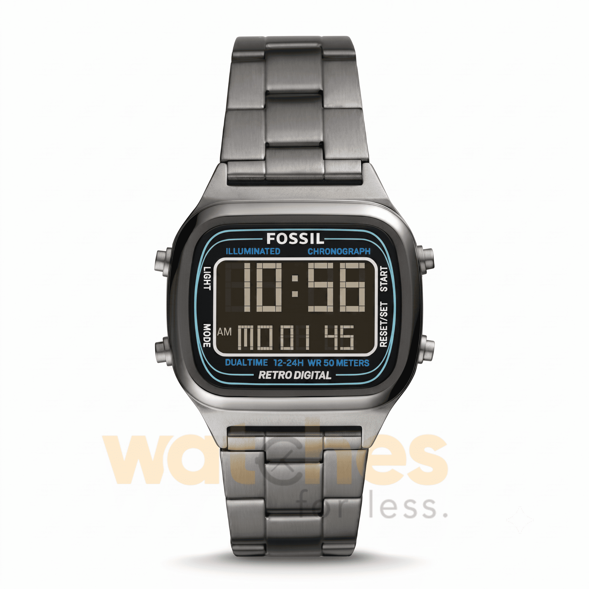 Fossil Men’s Digital Grey Stainless Steel Negative Display Dial 40mm Watch FS5846