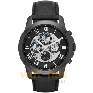 Fossil Men’s Automatic Black Leather Strap Black Skeleton Dial 44mm Watch ME3028