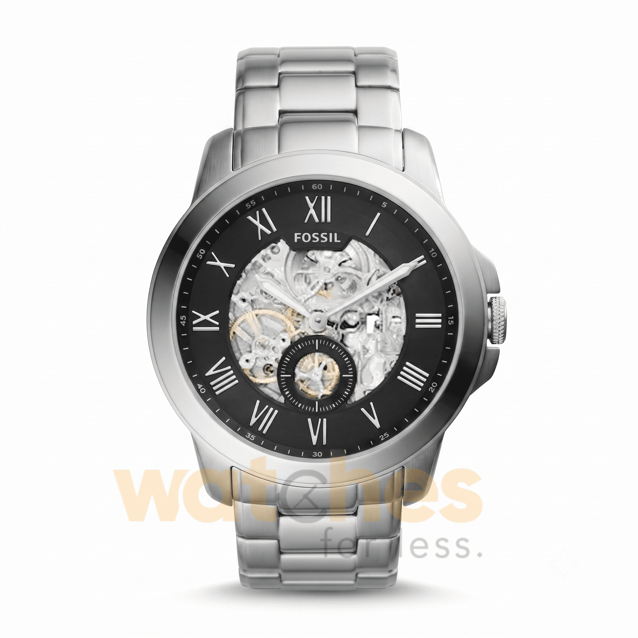 Fossil Men’s Automatic Silver Stainless Steel Black Skeleton Dial 44mm Watch ME3055