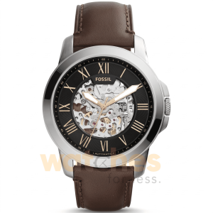 Fossil Men’s Automatic Brown Leather Strap Black Skeleton Dial 45mm Watch ME3100