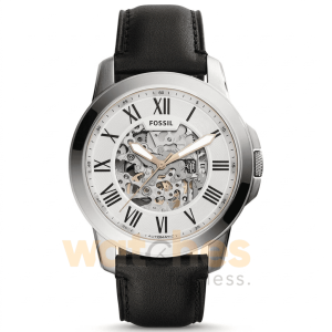 Fossil Men’s Automatic Black Leather Strap White Skeleton Dial 45mm Watch ME3101
