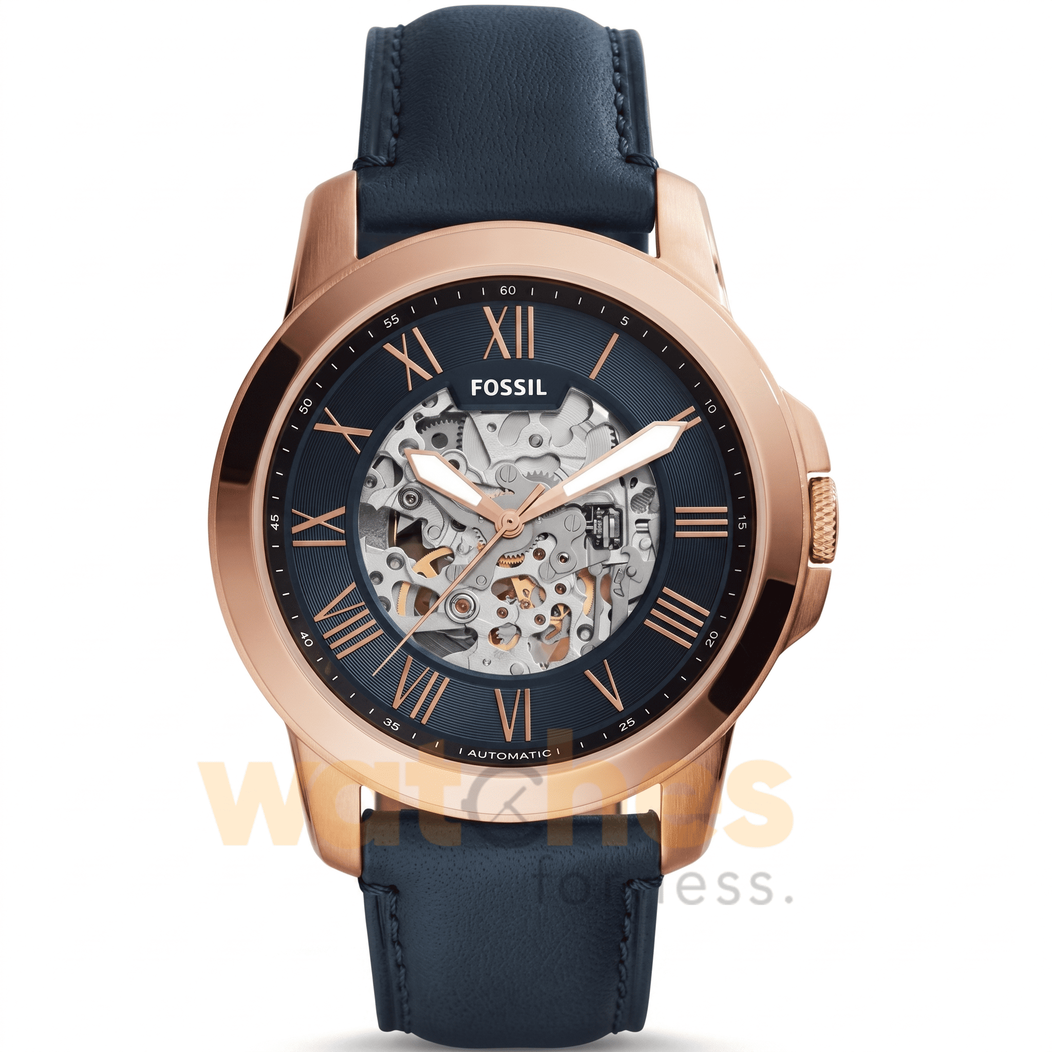 Fossil Men’s Automatic Blue Leather Strap Blue Skeleton Dial 45mm Watch ME3102