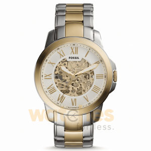 Fossil Men’s Automatic Two Tone Stainless Steel Silver Sunray Skeleton Dial 44mm Watch ME3112