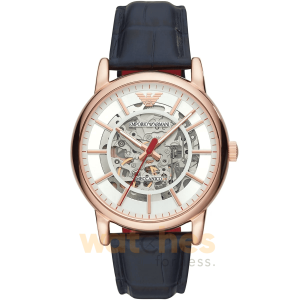 Emporio Armani Men’s Automatic Blue Leather Strap White Dial 43mm Watch AR60009