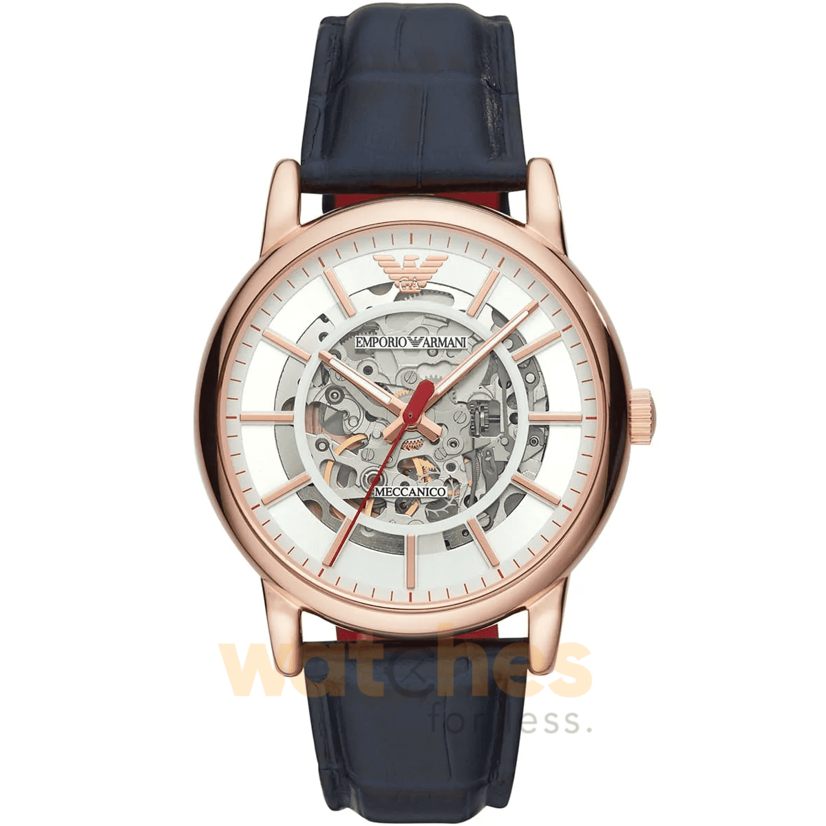 Emporio Armani Men’s Automatic Blue Leather Strap White Dial 43mm Watch AR60009