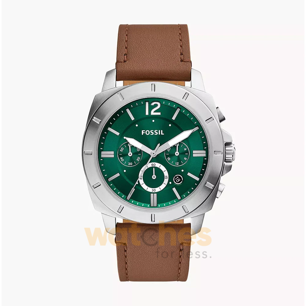 Fossil Men’s Chronograph Quartz Brown Leather Strap Green Dial 45mm Watch BQ2821 (Without Tag)