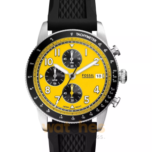 Fossil Men’s Quartz Black Silicone Strap Yellow Dial 42mm Watch FS6044 (Without Tag)