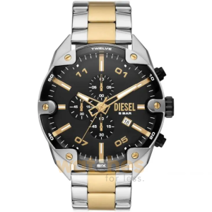 Diesel Men’s Chronograph Quartz Two-Tone Stainless Steel Black Dial 49mm Watch DZ4627 (Without Tag)
