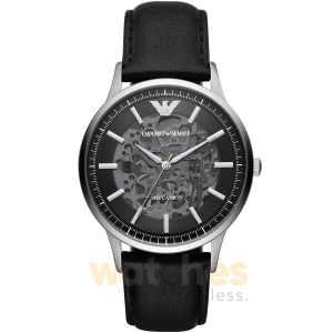 Emporio Armani Men’s Automatic Black Leather Strap Black Dial 43mm Watch AR60038