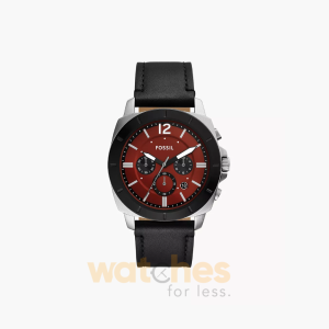 Fossil Men’s Chronograph Quartz Black Leather Strap Red Dial 45mm Watch BQ2897 (Without Tag)