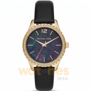 Michael Kors Women’s Quartz Black Leather Strap Mother Of Pearl Black Dial 38mm Watch MK2911
