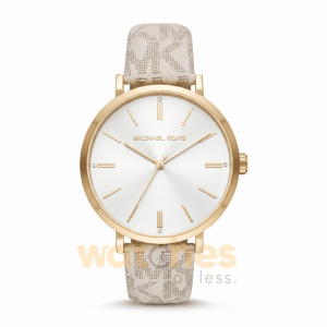 Michael Kors Women’s Quartz Beige Leather Strap White Dial 40mm Watch MK2946