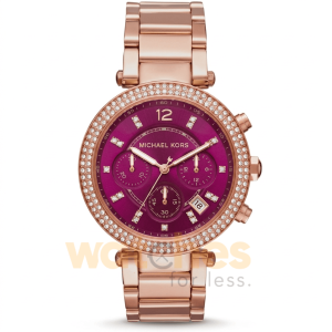 Michael Kors Women’s Chronograph Quartz Rose Gold Stainless Steel Burgundy Dial 39mm Watch MK6417