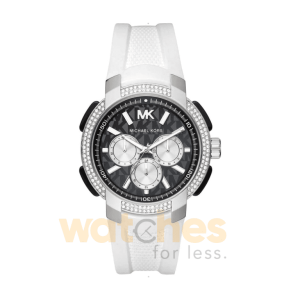 Michael Kors Women’s Chronograph Quartz White Silicone Strap Black Dial 42mm Watch MK6947