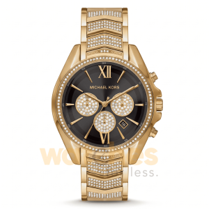 Michael Kors Women’s Chronograph Quartz Gold Stainless Steel Black Dial 44mm Watch MK7224