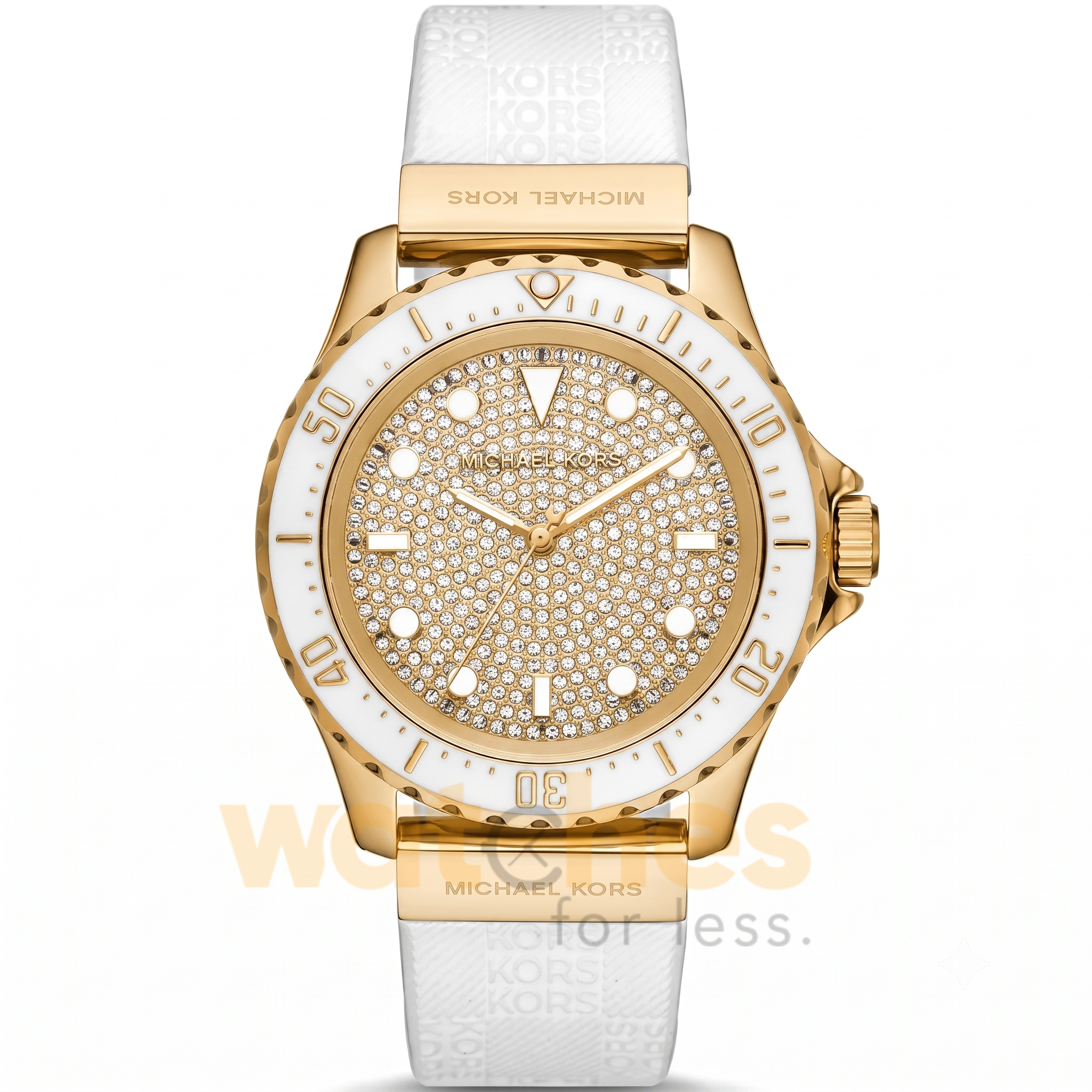 Michael Kors Women’s Quartz White Silicone Strap Gold Pave Dial 43mm Watch MK7357