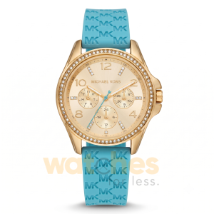 Michael Kors Women’s Quartz Sky Blue Silicone Strap Gold Dial 36mm Watch MK7374