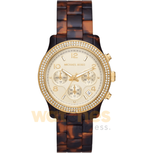 Michael Kors Women’s Chronograph Stainless Steel & Plastic Chain Gold Dial 38mm Watch MK7475