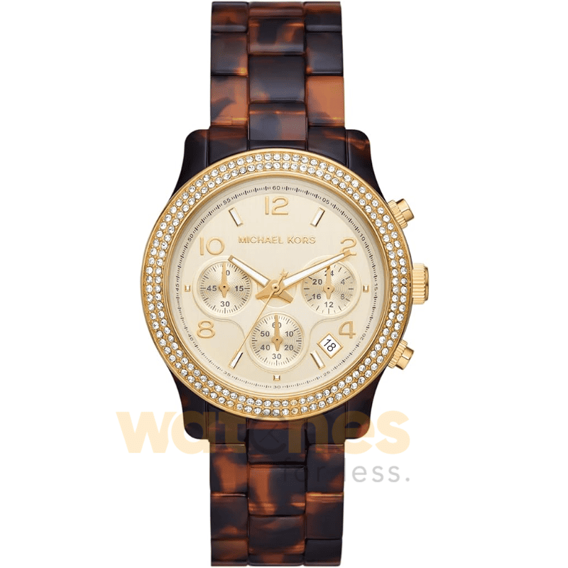 Michael Kors Women’s Chronograph Stainless Steel & Plastic Chain Gold Dial 38mm Watch MK7475