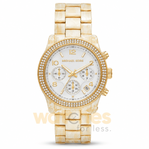 Michael Kors Women’s Chronograph Quartz Gold & White Plastic Chain White Dial 38mm Watch MK7476