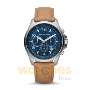 Michael Kors Men’s Chronograph Quartz Brown Leather Strap Blue Dial 44mm Watch MK9128
