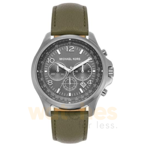 Michael Kors Men’s Chronograph Quartz Leather Strap Silver Dial 44mm Watch MK9129