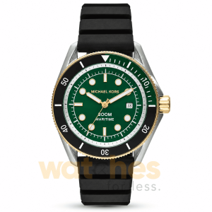 Michael Kors Men’s Quartz Black Silicone Strap Green Dial 42mm Watch MK9158