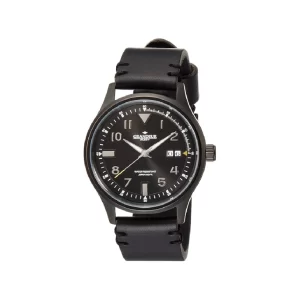 GRANDEUR PLUS Japan Men’s Quartz Leather Strap Black Dial 40mm Watch GRP005B1