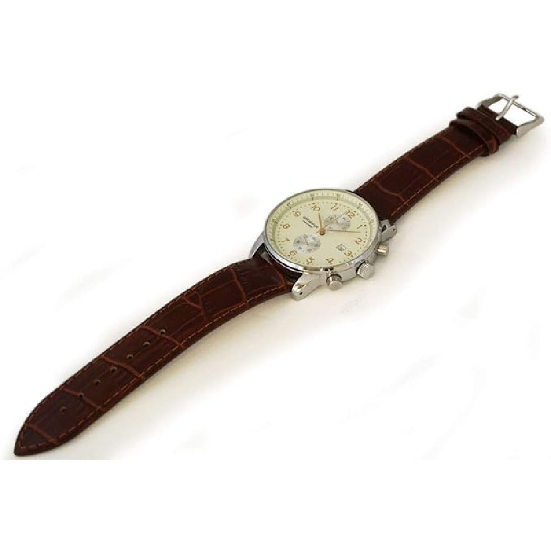 GRANDEUR Japan Men’s Quartz Leather Strap Cream Dial 43mm Watch OSC051W1