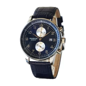 GRANDEUR Japan Men’s Chronograph Quartz Leather Strap Blue Dial 43mm Watch OSC051W4