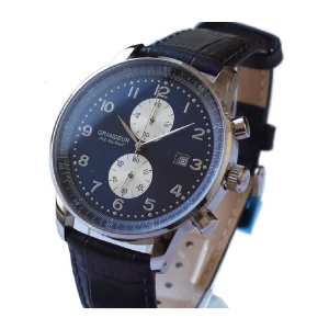GRANDEUR Japan Men’s Chronograph Quartz Leather Strap Blue Dial 43mm Watch OSC051W4