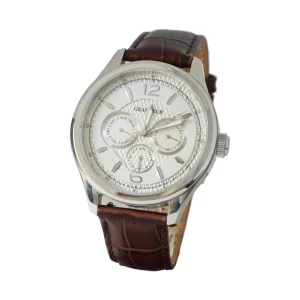 GRANDEUR Japan Men’s Quartz Leather Strap White Dial 42mm Watch OSC052W1