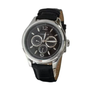 GRANDEUR Japan Men’s Quartz Leather Strap Black Dial 42mm Watch OSC052W2