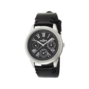 GRANDEUR PLUS Japan Men’s Quartz Leather Strap Black Dial 40mm Watch GRP004W3