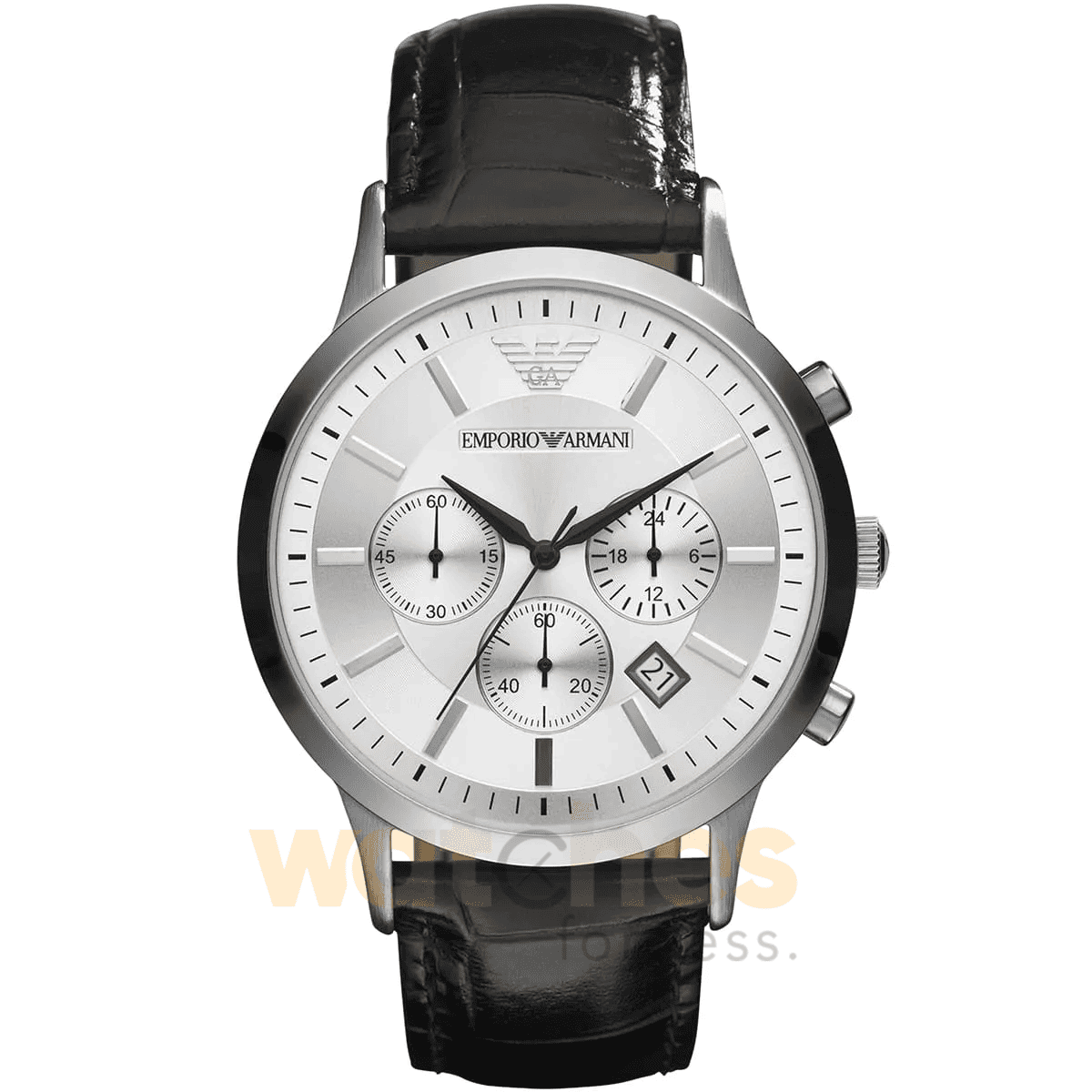 Emporio Armani Men’s Chronograph Quartz Leather Strap Silver Dial 43mm Watch AR2432