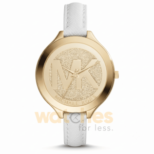 Michael Kors Women’s Quartz White Leather Strap Gold Dial 42mm Watch MK2389