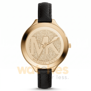 Michael Kors Women’s Quartz Black Leather Strap Gold Dial 40mm Watch MK2392